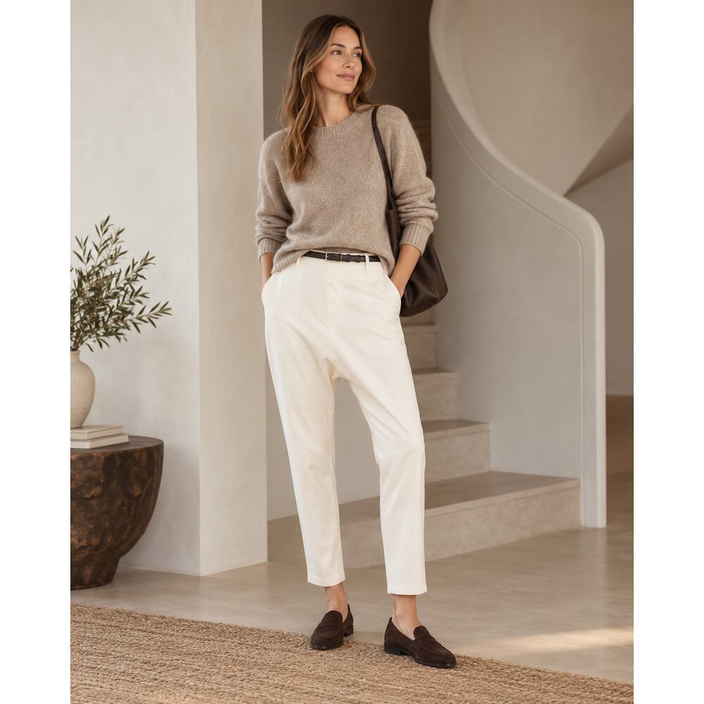 Nili Lotan 2 Slouchy Paris Pants $345 Drop Crotch Cotton Cropped White EUC - Picture 10 of 10